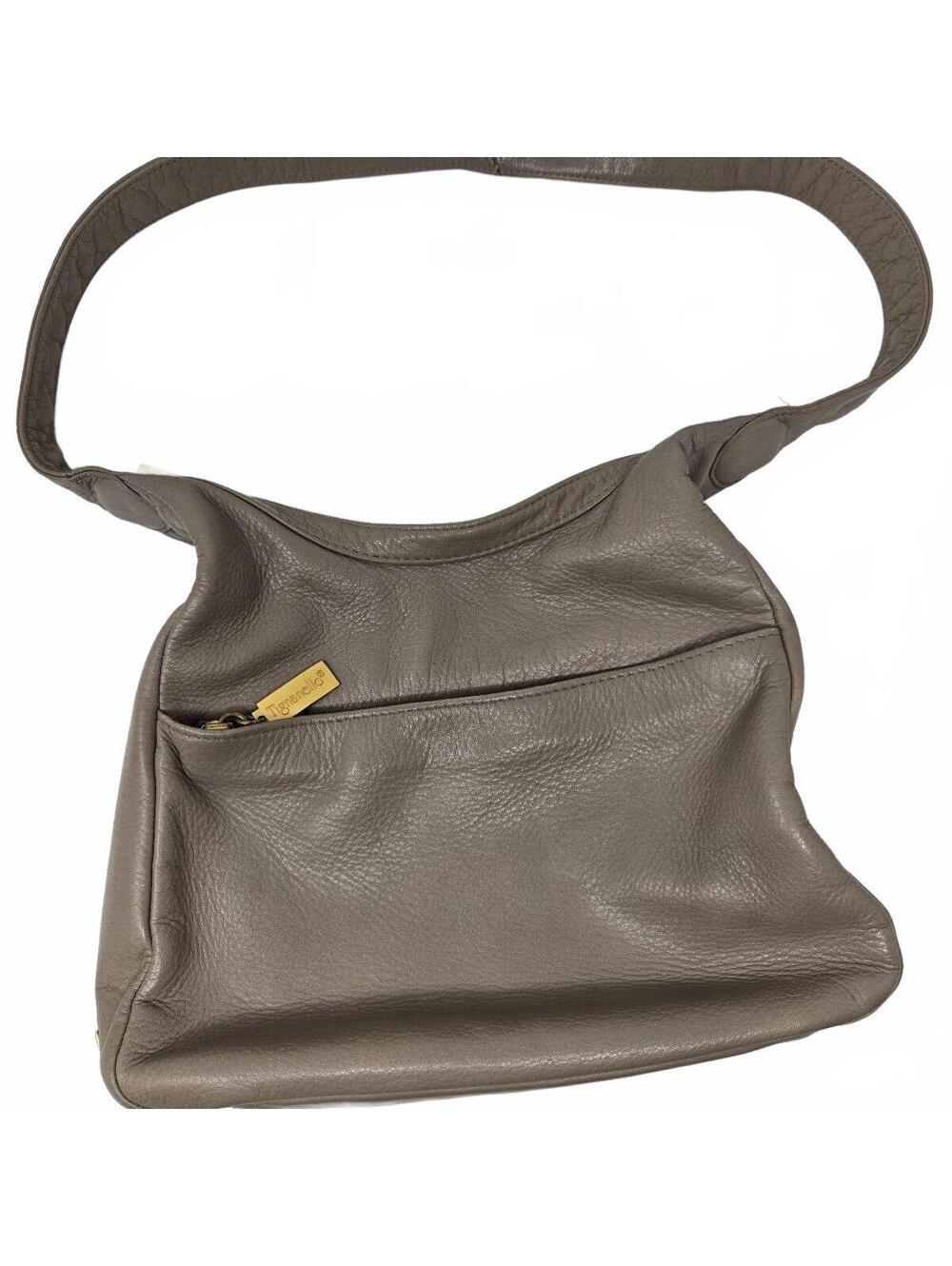 Vintage Tignanello Taupe Gray Slouchy Pebbled Leather Hobo Shoulder Bag